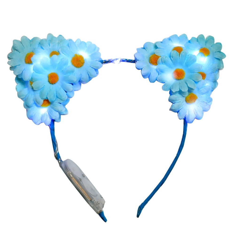 RAVE! Light-up Glow Blue Flower Cat Ears!